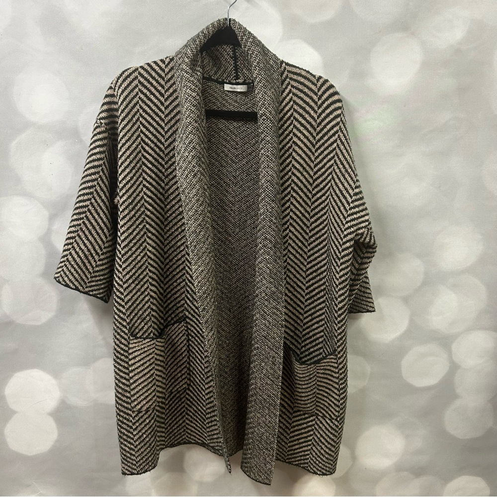 Maude‎ Vivante S/M open cardigan black and tan herringbone sweater